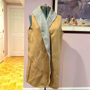 Duster style thigh length vest. Wool poly blend that is super soft.